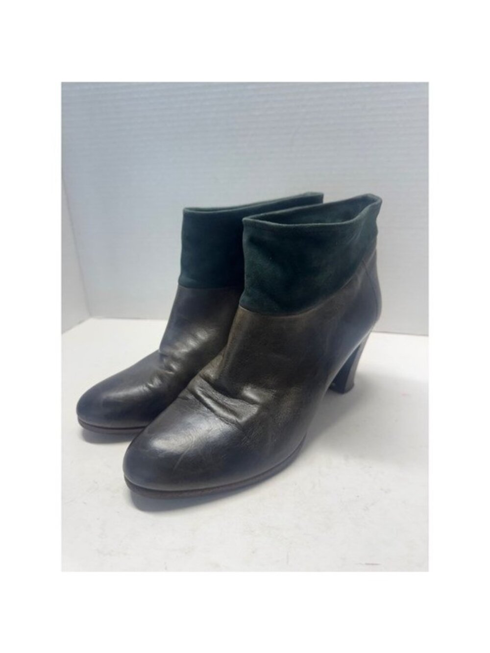 Laboratorigarbbo Italy Leather Suede Ankle Boots Green Brown Block Heel 38.5 8.5